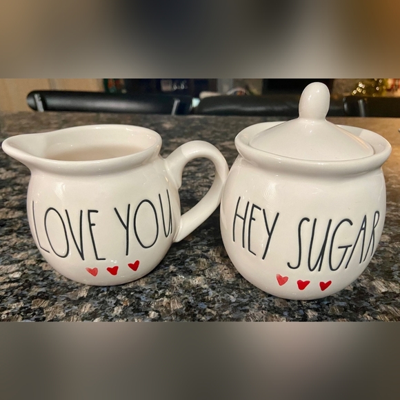 ISO: RAE DUNN WATERCOLOR HEART SUGAR BOWL SET - HEY SUGAR /LOVE YOU - ISO - Picture 1 of 1